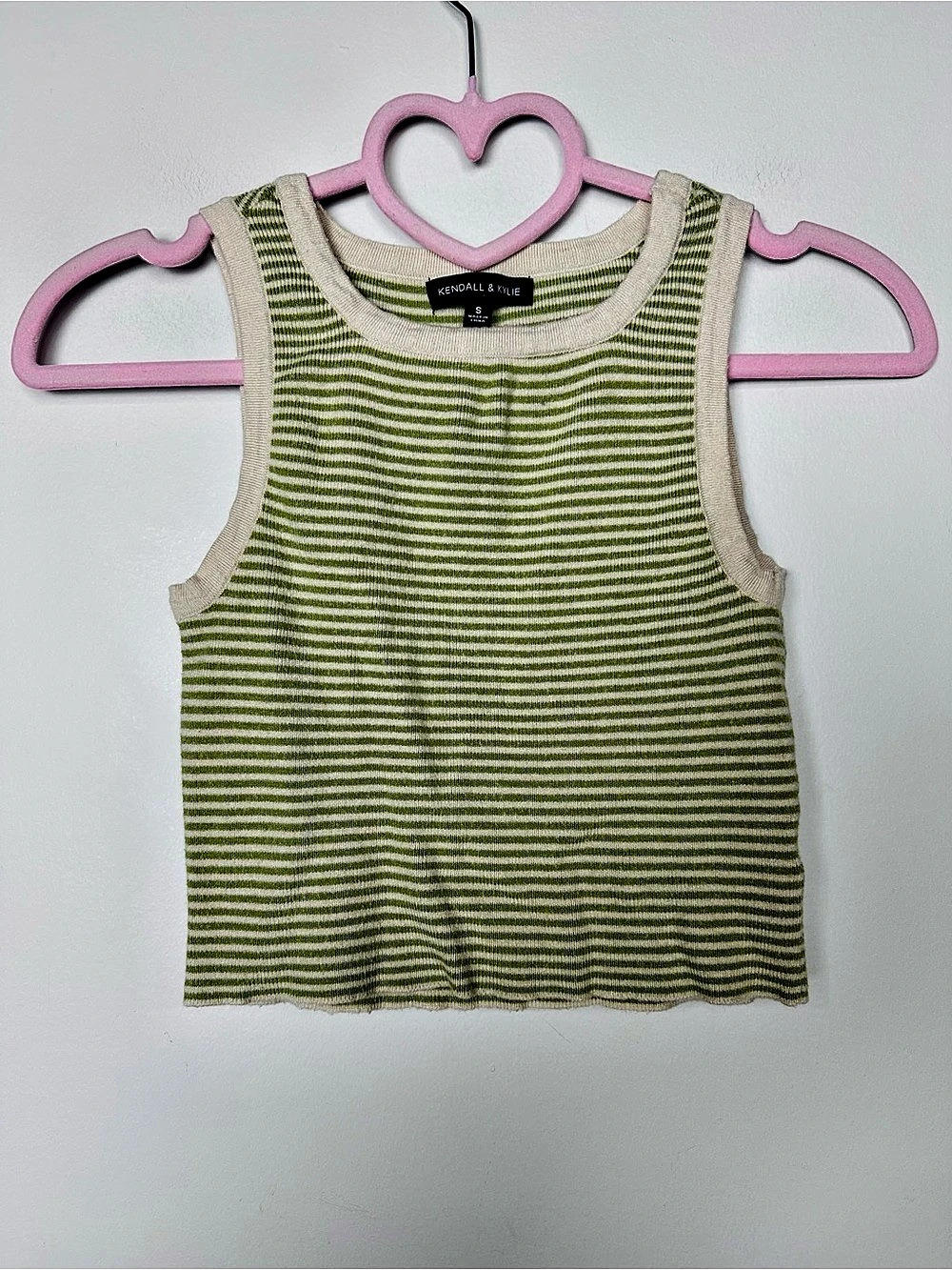 Kendall & Kylie Striped Tank Crop Top in Green & Cream Size Small